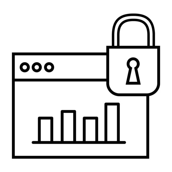 Webpage template with padlock and statistics line style icon — Stock Vector