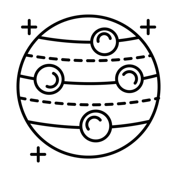 Planeta con cuatro satélites en órbita icono de estilo de línea — Archivo Imágenes Vectoriales