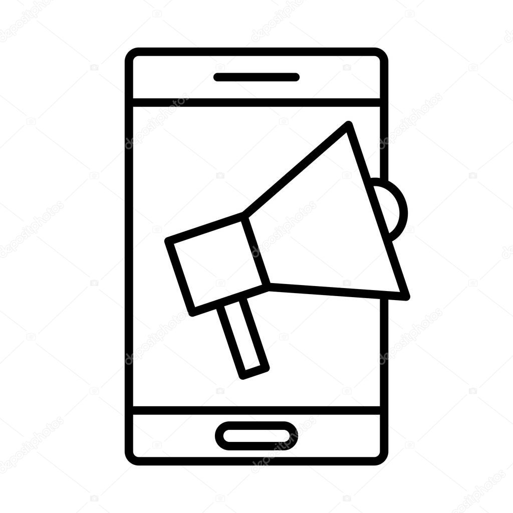 smartphone with megaphone line style icon