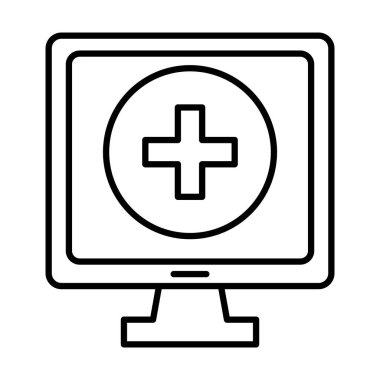 Tıbbi çapraz çizgi simgesine sahip bilgisayar