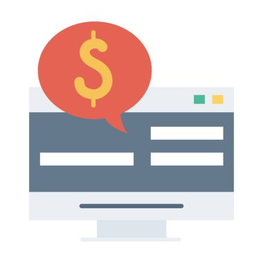 konuşma balonu ve dolar sembolü düz biçimli masaüstü bilgisayar monitörü