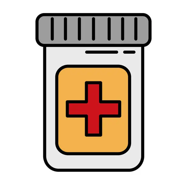 Ιατρική σταυρό σύμβολο σε μπουκάλι φάρμακα γραμμή και συμπληρώστε το στυλ εικονίδιο — Διανυσματικό Αρχείο