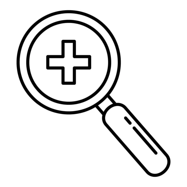 Lupa com símbolo cruz médica ícone de estilo de linha — Vetor de Stock