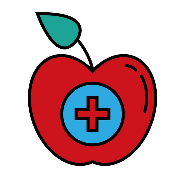 Apple with medical cross symbol line and fill style icon — Stock Vector