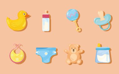 Sekiz tane bebek hediye paketi simgesi