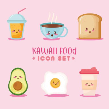 Altı kiut yemek kawaii karakter ve harf demeti