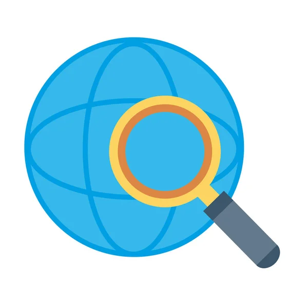 Loupe de recherche avec navigateur sphère icône de style plat — Image vectorielle