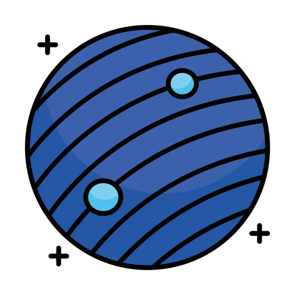 Planeet met twee satellieten baan lijn en vul stijl icoon — Stockvector