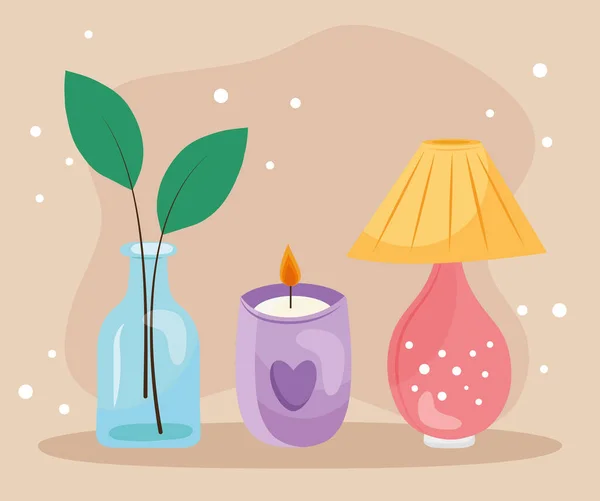 Bundel van drie hygge stijl set iconen — Stockvector