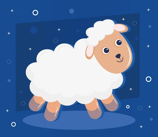 Mignon petit mouton animal kawaii caractère en fond bleu — Image vectorielle