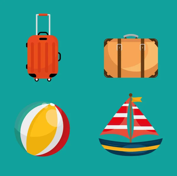 Pakiet czterech ikon zestawu wakacyjnego podróży — Wektor stockowy