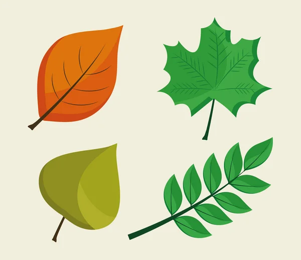 Paquet de quatre feuilles plantes icônes de style plat — Image vectorielle