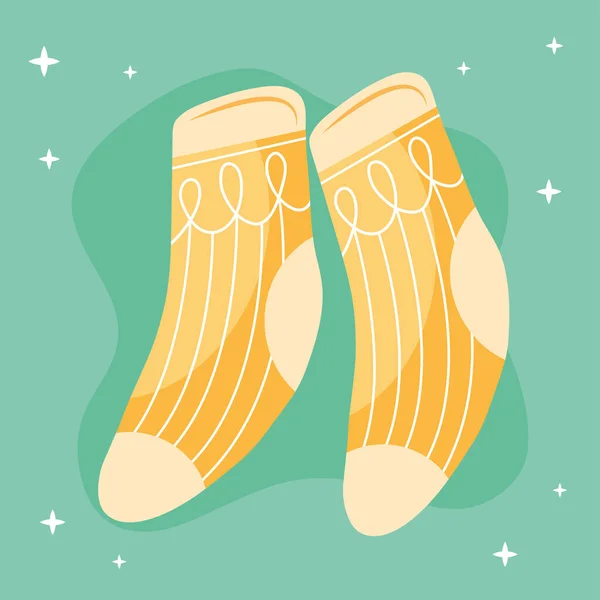 Κάλτσες κίτρινο hygge στυλ εικονίδιο σε πράσινο φόντο — Διανυσματικό Αρχείο
