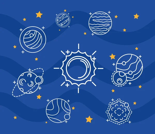 Paquete de cinco iconos de estilo de línea de conjunto de espacio — Vector de stock