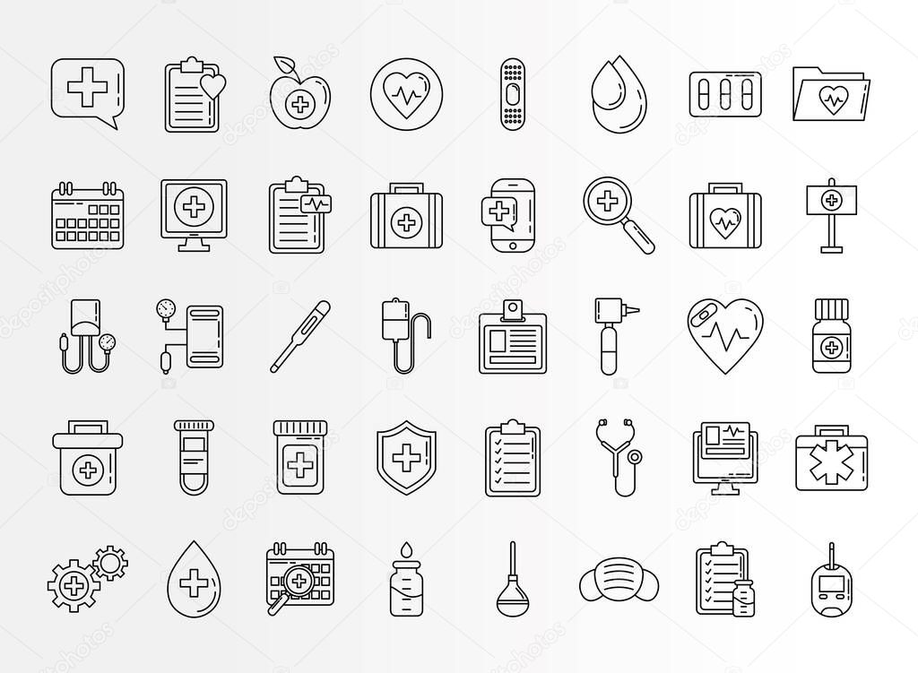 bundle of fourty doctor kit line style set icons