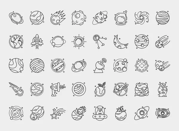 Bundle of forty space set line icons — стоковый вектор