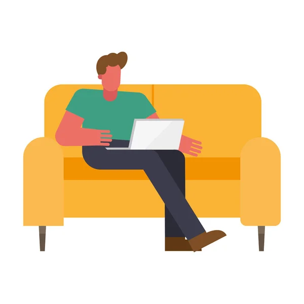 Mężczyzna z laptopem na kanapie pracy z domu wektor projektu — Wektor stockowy