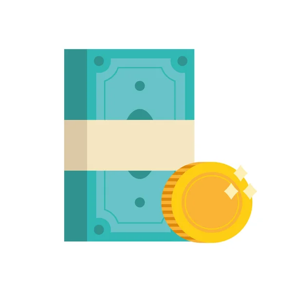 Notas e moeda de dinheiro ícone estilo plano — Vetor de Stock