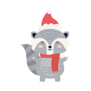 Noel kıyafetleri giyen sevimli bir rakun.