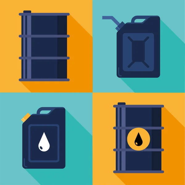 Conjunto de barriles de petróleo y galones iconos — Vector de stock