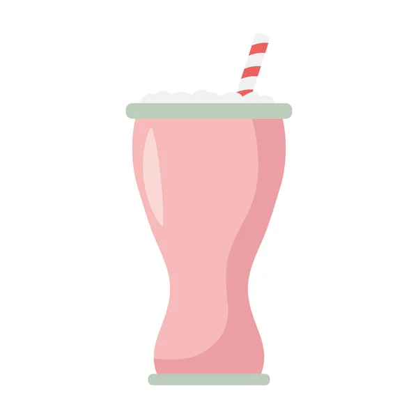 Batido de fresa con paja aislado icono — Vector de stock