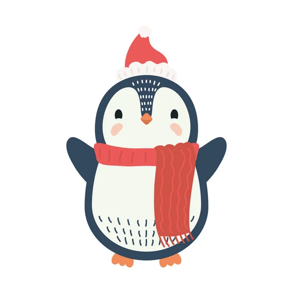 Cute penguin wearing christmas clothes — Stock Vector