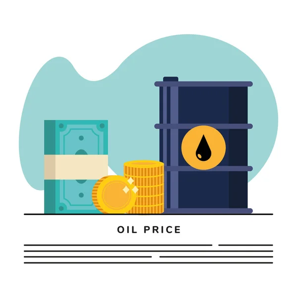 Oil barrel with money dollars icons — Stock Vector