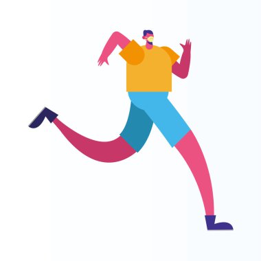 Tıbbi maske takan bir adam koşuyor.