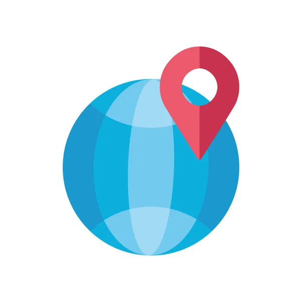 Planeta esfera con pin icono de ubicación — Vector de stock