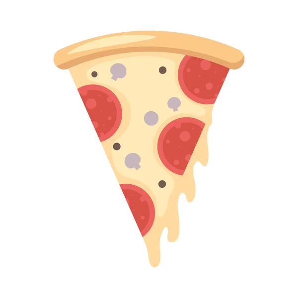 Deliciosa pizza italiana porción de comida rápida icono — Vector de stock