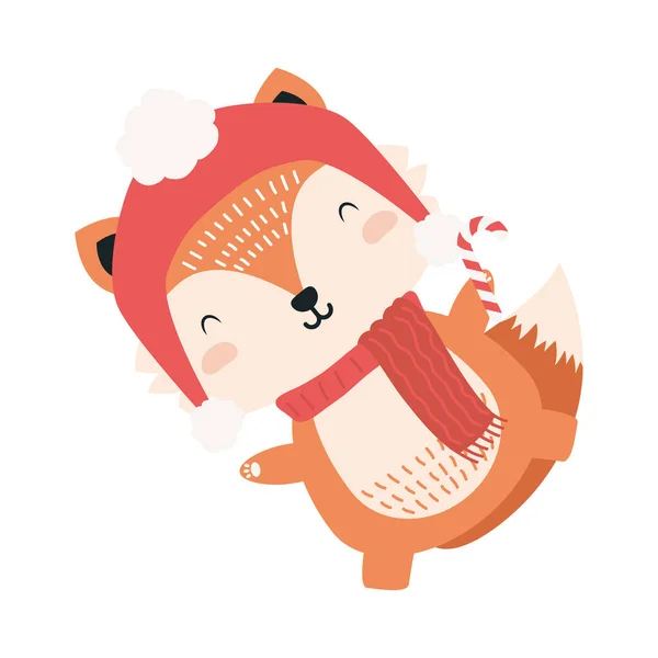 Mignon renard portant des vêtements de Noël caractère — Image vectorielle