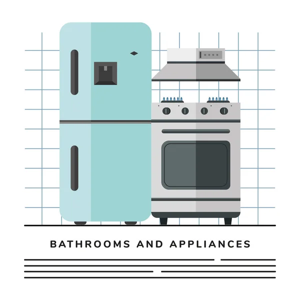 Холодильник и духовка кухонная техника — стоковый вектор