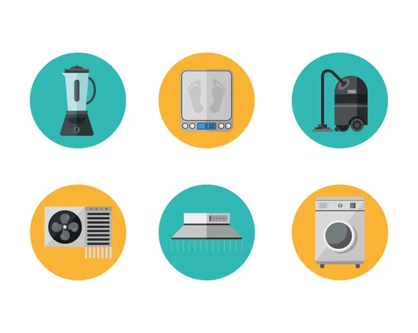 Bundle of six appliances set flat style icons — Stock Vector