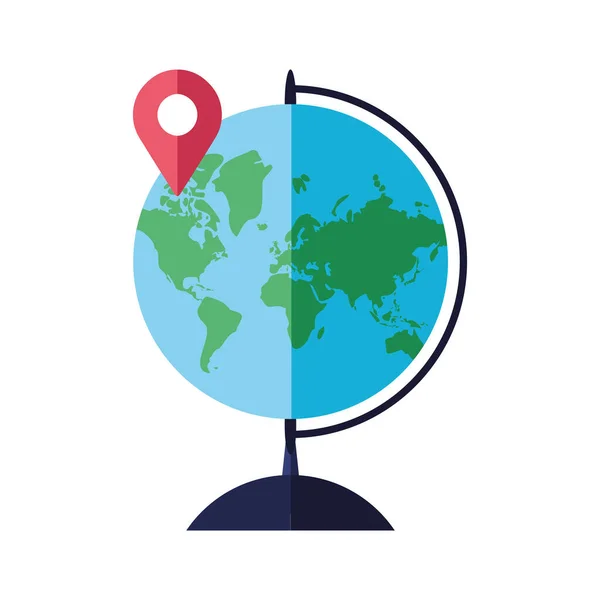 Peta dunia dengan ikon gaya rata lokasi pin - Stok Vektor
