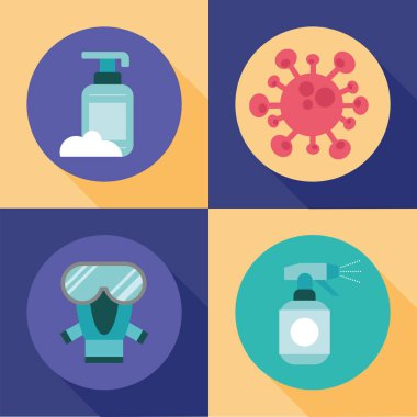 Dört covid19 önleme bilgi grafiklerinden oluşan paket