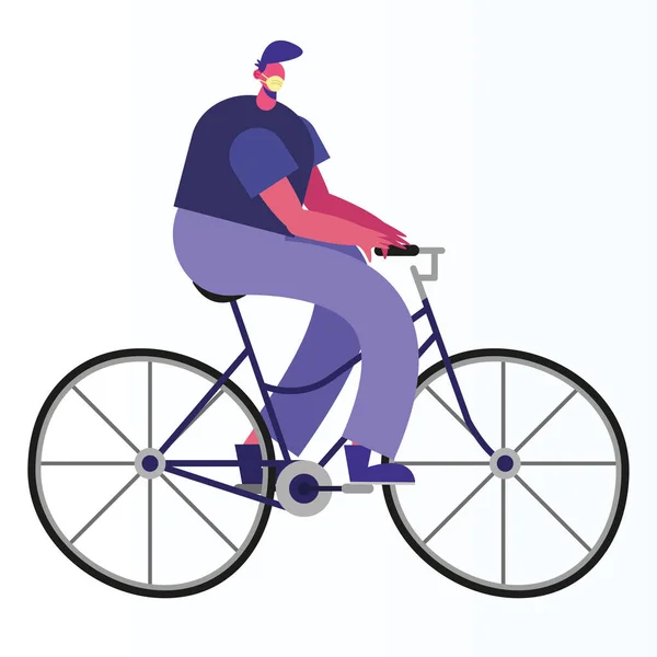 Mann mit medizinischer Maske fährt Fahrrad — Stockvektor