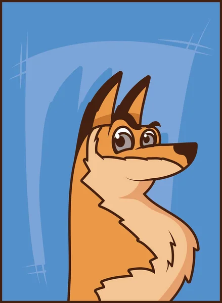 Lindo perro cómic personaje de dibujos animados en fondo azul — Vector de stock