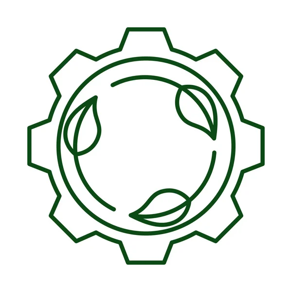 Usine de feuilles autour de l'icône de ligne écologie d'engrenage — Image vectorielle