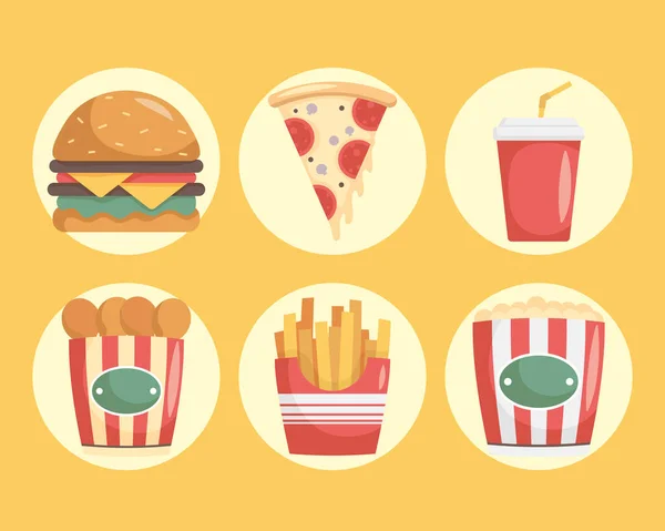 Pacote de nove ícones de fast food — Vetor de Stock