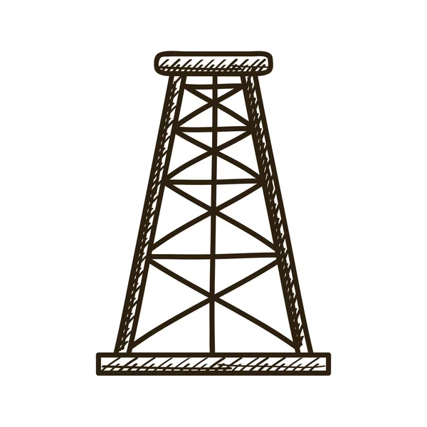 Planta torre de óleo desenhado ícone de estilo —  Vetores de Stock