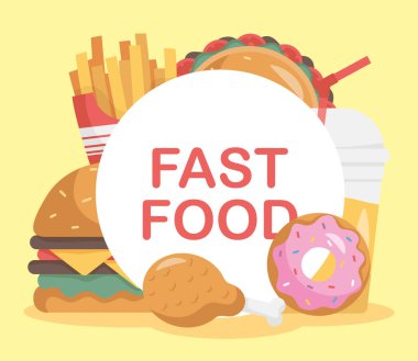 Altı paket fast food seti simgesi ve harf
