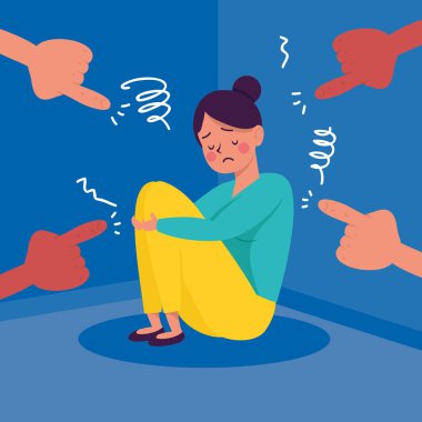 Oturan genç kadın, elleri ile zorbalığın kurbanı oldu.