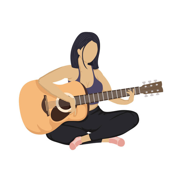 young woman playing guitar character