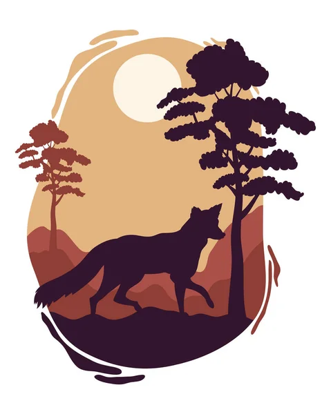 Wolf wandert wilde Fauna Silhouette Szene — Stockvektor