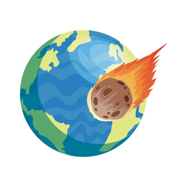 Planète Terre du monde avec météorite icône de style isolé — Image vectorielle