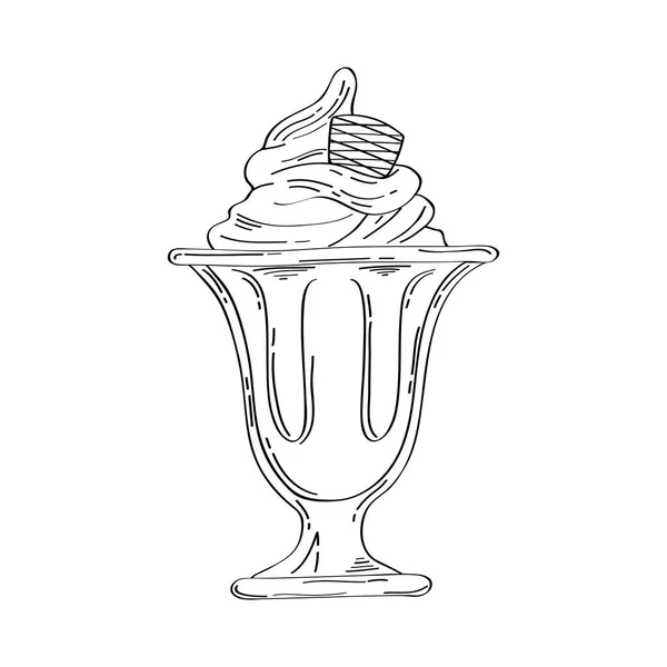 Delicioso helado en taza dibujado icono — Vector de stock