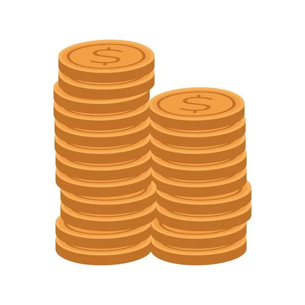 Pila monedas dinero dólares icono — Vector de stock