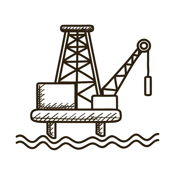 Platforma naftowa z ikoną stylu rysowanego oleju — Wektor stockowy