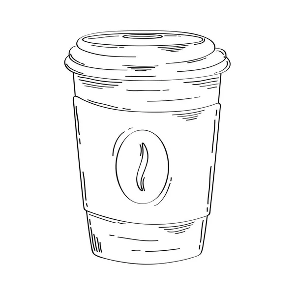 Вкусный кофе в пластиковом контейнере нарисованный значок — стоковый вектор