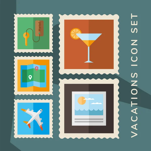 Paquet de cinq vacances ensemble timbres icônes — Image vectorielle